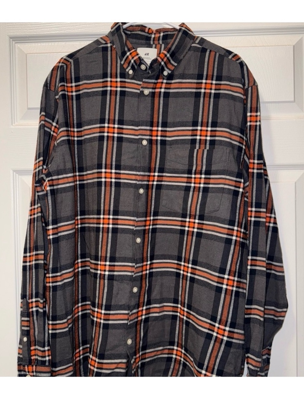 H&M Men's Gray & Orange Plaid Button-Up Shirt